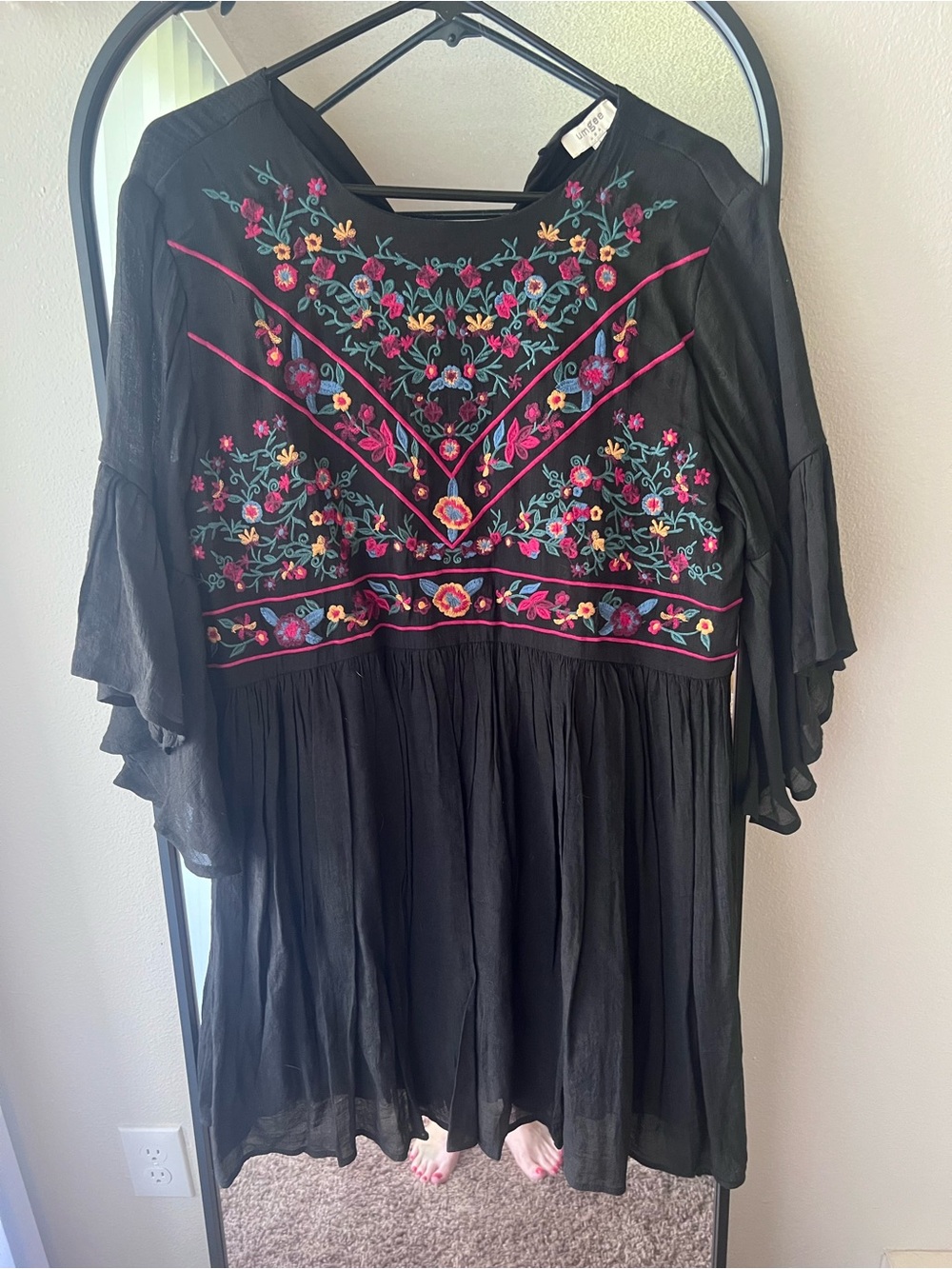 Um gee Floral Embroidered Black Dress